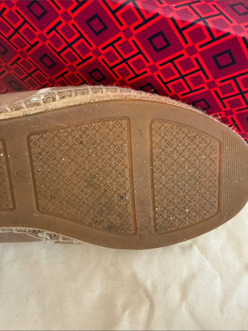 Tory Burch Tan Canvas Espadrille with White Logo Medallion